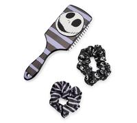 Disney The Nightmare Before Christmas Womens Hair Brush and Scrunchie Set | Adults All Over Print Bobble and Paddle Brush with 3D Jack Skellington Face in Black | Classic Movie Merchandise Gift