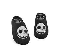 Disney The Nightmare Before Christmas Unisex Slippers | Jack Skellington Character Face Slip On Mules in Black | Halloween Town Indoor House Shoes | Classic Tim Burton Movie Merchandise Gift
