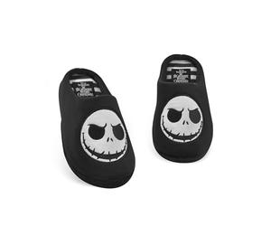Disney The Nightmare Before Christmas Unisex Slippers | Adults Slip On Mules with Jack Skellington Character Face in Black | Halloween Town Indoor House Shoes | Classic Movie Merchandise Gift