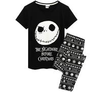 Disney The Nightmare Before Christmas Womens Black Jack Skellington Placement & All-Over Print Short Sleeve Long Leg Pyjama Set - Medium