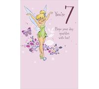 Disney Tinkerbell 7th Birthday Greetings Card for Girls Unique Tinker Bell Design for Young Girls Happy 7th Birthday Card for Niece/Granddaughter/Daughter/Sister,Cute Children/Kids Party Birthday Card