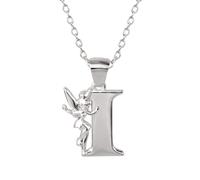 Disney Tinkerbell I initial Silver Pendant Necklace, LETTER I