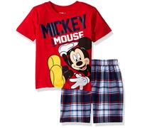Disney Toddler Boys' Mickey Mouse Plaid Short Set with T-Shirt Red 2T