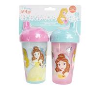 Disney Toddler Sippy Cups for Girls | 10 Ounce Princess Sippy Cup Pack of Two with Straw and Lid | Durable Blue Leak Proof Travel Water Bottle for Toddlers