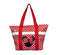 Disney Tote Mickey & Minnie Mouse Icon Print Zipper Travel Bag (Red)