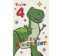 Disney Toy Story 4th Birthday Greetings Card for Boys,Girls,Unique Rex Design for Young Boy/Girl Happy 4th Birthday Card for Brother/Nephew/Grandson/Son/Godson Cute Children/Kids Party Birthday Cards