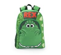 Disney Toy Story Rex, Boys Green Backpack | Zip-Up School Bag with Character Face Design | Front Zip Pocket & Mesh Side Pocket | Padded Shoulder Straps for Comfort Merch