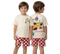 Disney Toy Story Boys Cream Red T-Shirt Shorts Set | Pizza Planet Graphic Tee & Checkered Bottoms | Little Green Men Character Print Merch - 18-24 Months