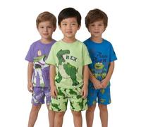 Disney Toy Story Boys Multicolour Pyjama Set | Buzz Lightyear Rex Aliens Graphic | Short Sleeve Shorts Nightwear | 3-Pack Bundle Sleepwear | Kids Bedtime PJs Merch