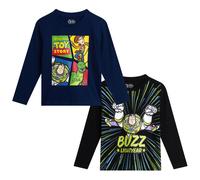 Disney Toy Story Boys Shirts - 2 Pack Buzz Lightyear Woody Rex Long & Short Sleeve Boys Graphic Tees for Toddler Kids (2T-7), Size 7, Navy/Black Buzz