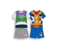 Disney Toy Story Boys Short Pyjamas 2 Pack - 2 Piece Short Sleeve T-Shirts And Matching Shorts Pull On Fit Elasticated Waist Buzz Lightyear And Woody Graphic Sleepwear Blue