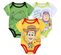 Disney Toy Story Boys Woody, Buzz Lightyear and Rex 3 Pack Bodysuit Creeper for Newborn and Infant Yellow/Green/White, Yellow, 18 Months