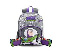 Disney Toy Story Buzz Lightyear Boys Grey Backpack | Zip-Up School Rucksack with 3D Character Face Front Pocket | Multiple Compartments Mesh Panel Merch
