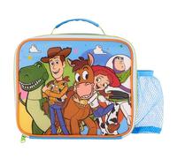 Disney Toy Story Insulated Lunch Bag Featuring Rex, Woody, Bullseye, Jessie, Buzz Lightyear with Wipe Clean Antibacterial Lining & Mesh Bottle Pocket, Blue, for School & Travel