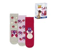 Disney Toy Story Lotso Girls Calf Socks Set of 3 | Grey, Red, Purple Striped & Floral Design | Everyday Wear for Kids | Character Socks Merch - 4-6.5 UK Child