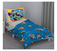 Disney Toy Story - Play Time - Blue Yellow Green Red Gray 4 Piece Toddler Bed Set with Comforter Flat Top Sheet Fitted Bottom Sheet Standard S