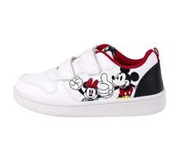 Disney Trainers - White, Black and Red - UK Size 8.5 JNR - Children's Velcro Trainers with PVC Sole - Mickey and Minnie Printed Design - Original Product Designed in Spain
