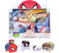 Disney Tsum Tsum Marvel Spiderman Deluxe Theme Gift Set, Figures Stand 7 cm tall & Stackable, Includes Large Spider-Man, Ghost-Spider, and More, for Kids Ages 6+, Blue