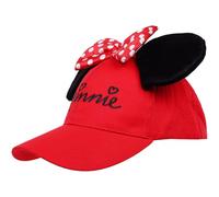 Disney Unisex Adult Minnie Mouse Baseball Cap Hat, 3D Ears and Polka Dot Bow with Embroidered Script Closure, Red/Black, One Size
