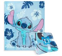 Disney Stitch Fleece Throw Blanket, 150 x 130cm Bedroom Decor - Stitch Gifts (Light Blue Stitch)