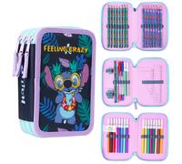 Disney Filled Pencil Case with Stationery for Kids, School Supplies Colouring Pencils, Markers - Gifts for Girls (Multi Stitch Triple Zip)