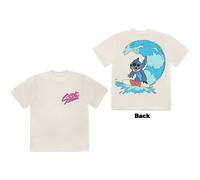 Disney Unisex T-Shirt: Stitch Surf (Natural) (Back Print) (Large)