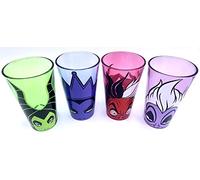 Disney Villains Colored Glassware Set, Set of Four 16 oz Glasses - Maleficent, The Evil Queen, Cruella de Vil, & Ursula. Kitchen Decor Essentials - Gifts and Collectibles