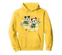 Disney Vintage Mickey and Minnie Mouse Holiday Fun Pullover Hoodie, Adult Unisex, Lemon Yellow, Medium