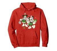 Disney Vintage Mickey and Minnie Mouse Holiday Fun Pullover Hoodie, Adult Unisex, Red, Large