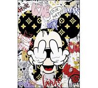 Disney Wall or Table Painting Series Pop Art Street Art Mickey Mouse Love Hate Art Print on Wood 30 x 21 cm