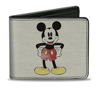 Disney Wallet, Bifold, Mickey Mouse Standing Pose and Script White Black, Vegan Leather, Mickey Mouse, 4.0" x 3.5", Compact