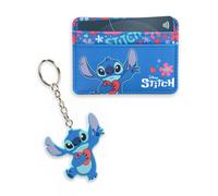 Disney Lilo & Stitch Stitch Womens Blue Wallet Gift Set | Cardholder & Keyring with Floral Design | Retro Merchandise for All Ages | Lilo & Stitch Merch