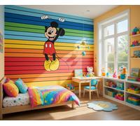 Disney Wallpaper baby bedroom Wall Mural 118x98 inch Mickey Mouse rainbow red