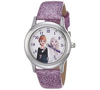 Disney Girls' Stainless Steel Japanese Quartz Watch with Leather Strap, Purple, 16 (Model: WDS001018)