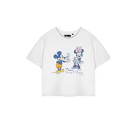 Disney Mickey & Minnie Womens White Vintage Cropped Short Sleeve T-Shirt Characters Graphic Tee for Women | Short-Sleeved Retro Fashion Apparel | Merchandise for Her