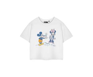 Disney White True Original Mickey & Minnie Cropped Short Sleeved T-Shirt Womens