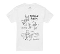 Disney Winnie The Pooh and Piglet Sketch Friendship Unisex T Shirt, White, Medium