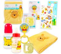 Disney Winnie The Pooh Baby Gift Set - 6 Pc Newborn Essentials Bundle with Blanket, Rattle, Bottle, Teether, Scrapbook Stickers, More | Baby Shower Gifts for Girls, Boys