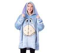 Disney Eeyore Womens Wearable Blanket Hoodie | Adults Blue Hooded Pullover with Donkey Character face | Ladies One Size Sherpa Lined Loungewear 3D Ears | Winnie The Pooh Friend Merchandise Gift