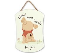 Disney Winnie the Pooh Head Over Heels For You Hanging Wood Wall Decor - Cute Pooh Sign for Bedroom or Nursery