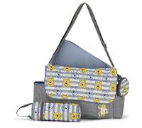 Disney Winnie the Pooh Unisex Baby Tote Diaper Bag, Winnie the Pooh Heads, L, Disney Multi-function Baby Diaper Bag with Changing Pad
