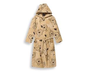 Disney Winnie the Pooh Women's Fleece Dressing Gown - Official Tan Hooded Fleece Robe with 3D Ears, Pockets and Tie Belt - Soft and Cosy Housecoat - Machine Washable - Sizes XS-XL