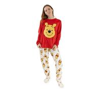 Disney Winnie the Pooh Womens Red Long Sleeve Long Leg Pyjama Set | Cosy Fleece Sleepwear with Bear Print | Cartoon Nightwear for Comfort & Relaxation | Winnie the Pooh Merch - Small