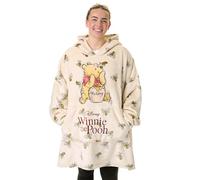 Disney Winnie The Pooh Womens Wearable Blanket Hoodie | Adults Beige Hooded Pullover with Teddy Bear Character and Bumble Bee All Over Print | Ladies One Size Sherpa Lined Loungewear with Pockets