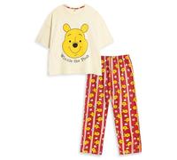 Disney Winnie The Pooh Women's Yellow & Red Short Sleeve Long Leg Pyjama Set | Cartoon Sleepwear with Classic Design | Comfortable Nightwear for Home Merch - Medium