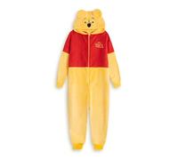 Disney Winnie the Pooh Women's Yellow & Red Zip-Up Onesie | Long Sleeve Hooded Loungewear in Cosy Fleece | Cartoon Sleepwear | Ideal for Relaxing & Lounging Merch - Small