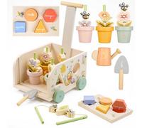 Disney Winnie the Pooh Wooden Garden Pull Along Toy for Kids - Shape Sorting Trolley with Gardening Tools, Flower Pots & Threading Play - Educational Toy for Motor Skills & Active Play - 18+ Months