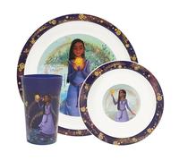 Disney Wish 3pc Kids Dinner Set by Polar Gear - Plates and Bowls Sets with Kids Cup - Disney Dinnerware Set Featuring Asha and Wish Star - Childrens Plates and Bowls Sets 36 Months Up