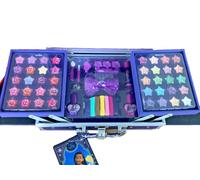 Lip Smacker Disney Wish Makeup Traincase, Disney Makeup Case for Kids, 50+ Pieces Makeup for Face, Lips, and Nails with Beauty Accessories for Hair and Makeup Included