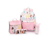 Disney Princess Cinderella Belle Ariel Pink 4 Piece Backpack Set | Lunch Bag, Pencil Case & Water Bottle | Girls School Bag Merch